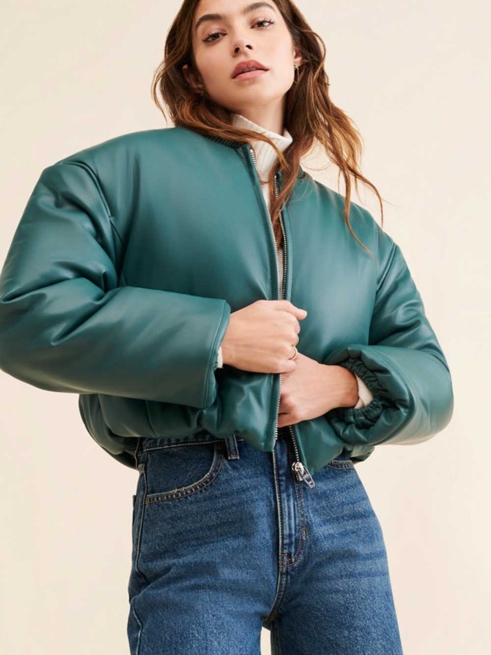 Blank NYC Teal Puffer Bomber Jacket
